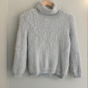 Light Gray Fuzzy, Rolled-Neck Sweater